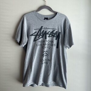 Grey Stussy New York, London, Tokyo, Paris Mens Size Medium